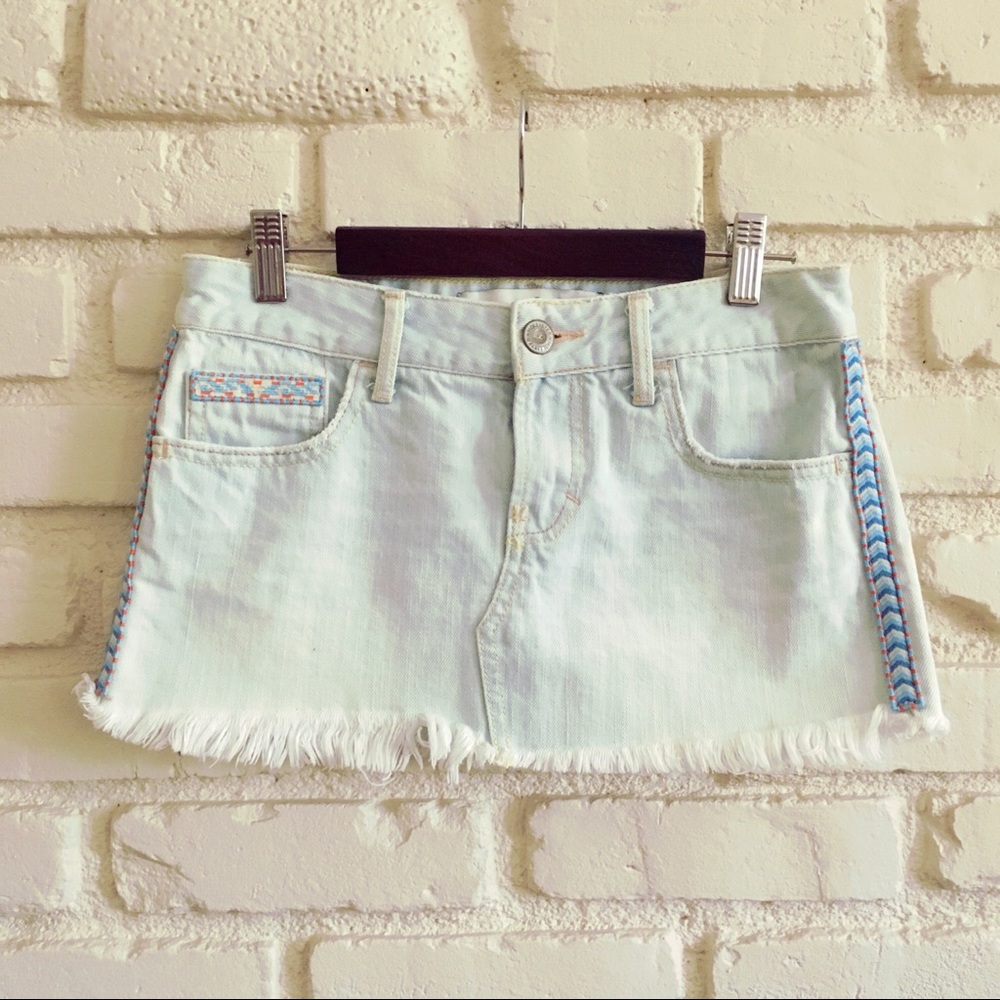 Hollister embroidered jean mini skirt